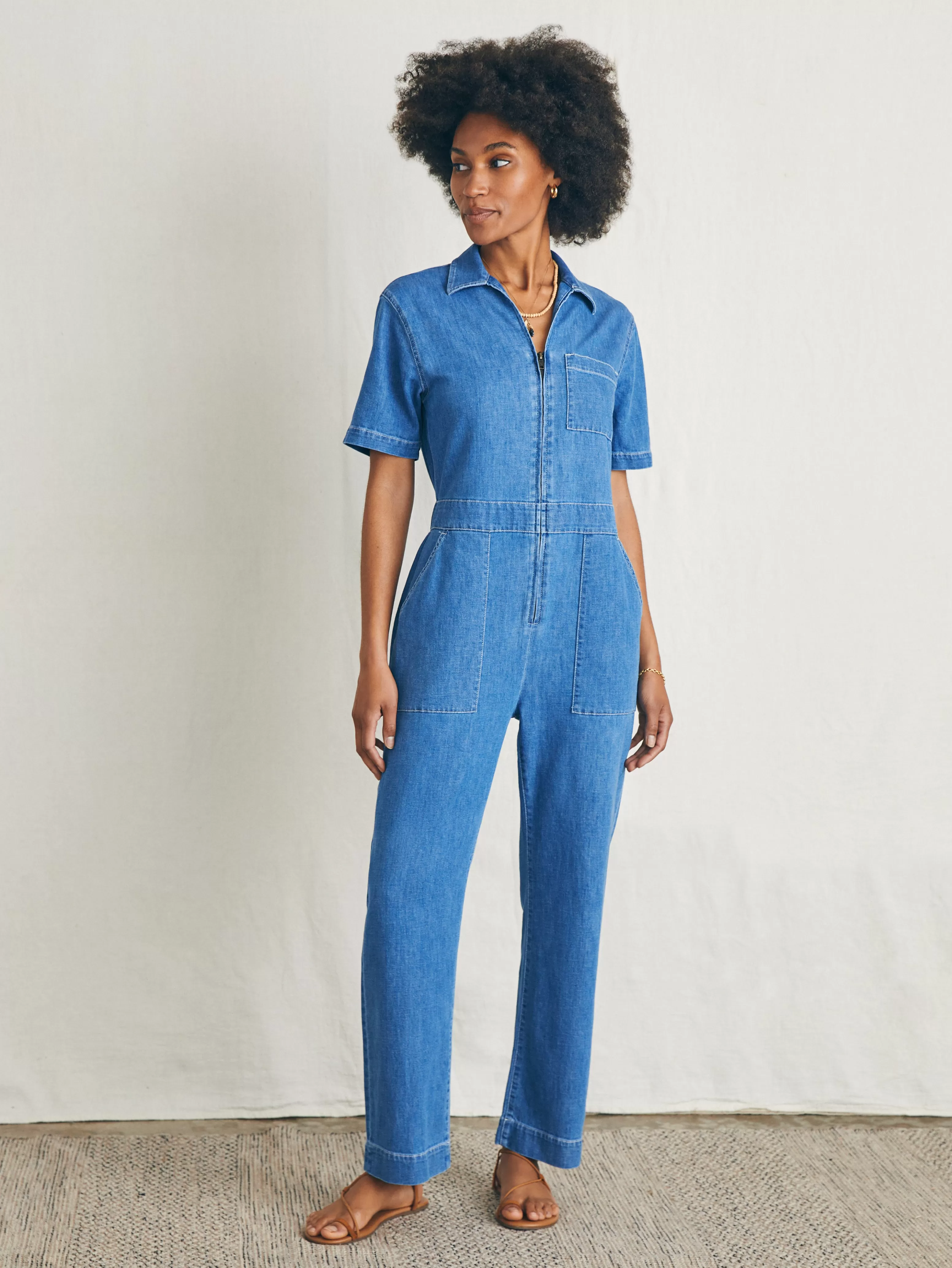 Linen Denim Jumpsuit - | Faherty Brand Best