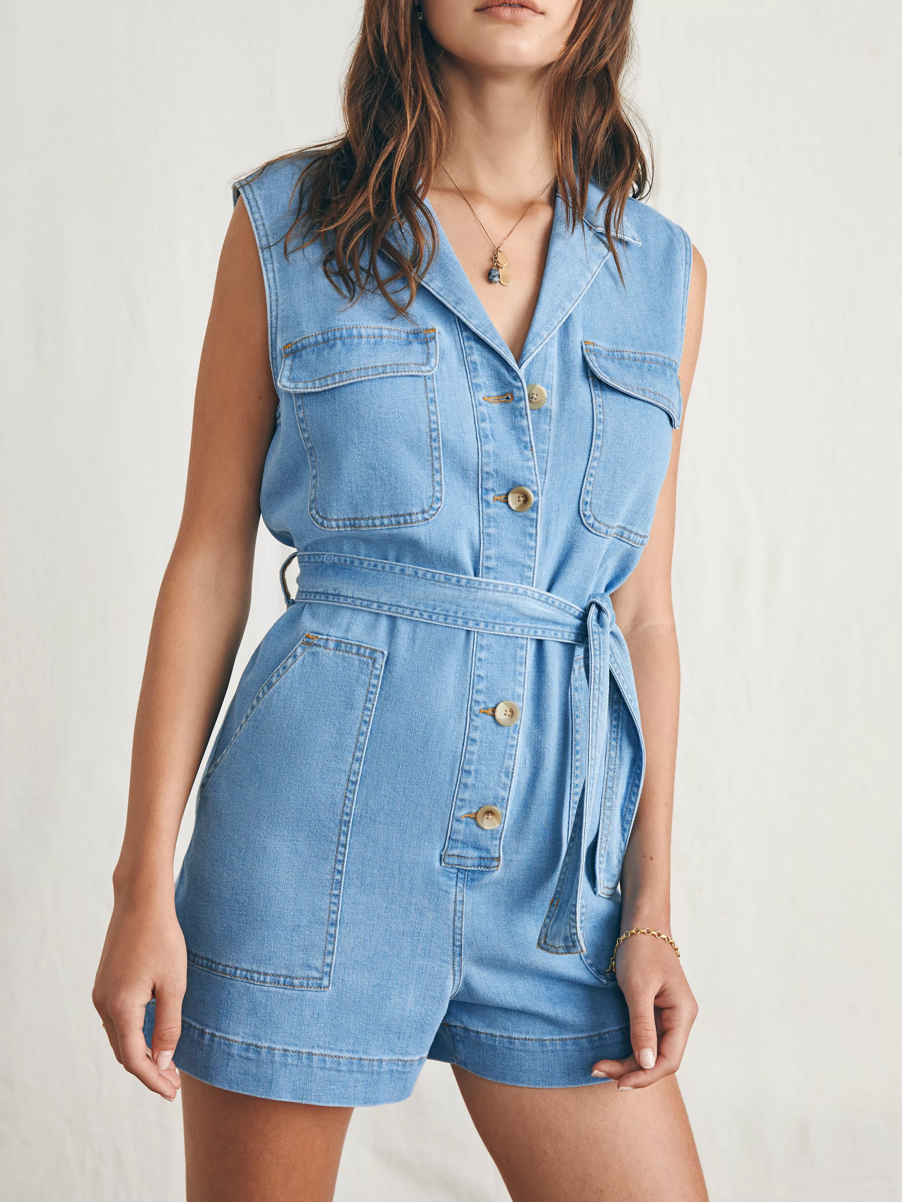 Linen Denim Romper - | Faherty Brand Sale