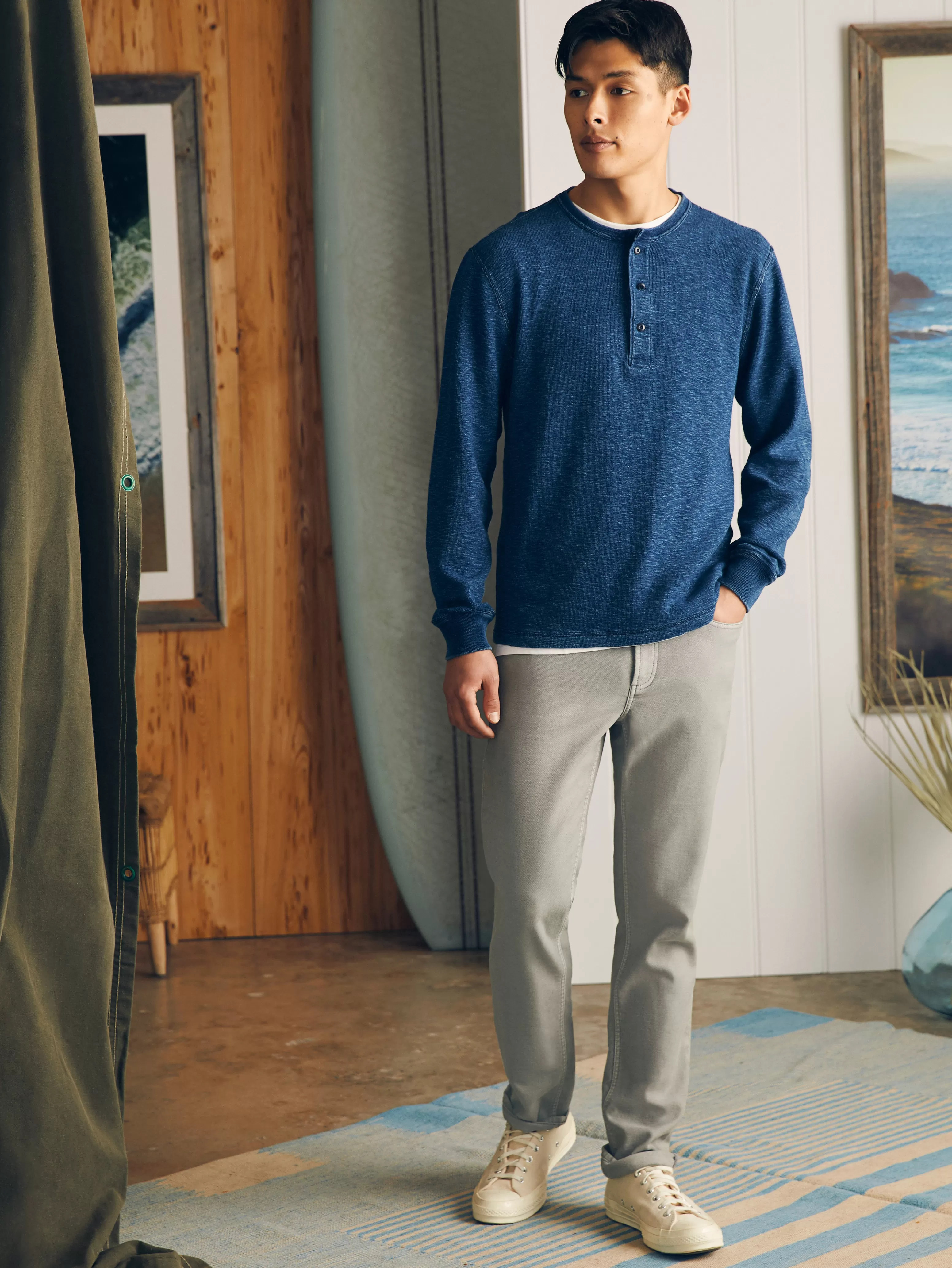 Long-Sleeve Indigo Henley - | Faherty Brand Cheap