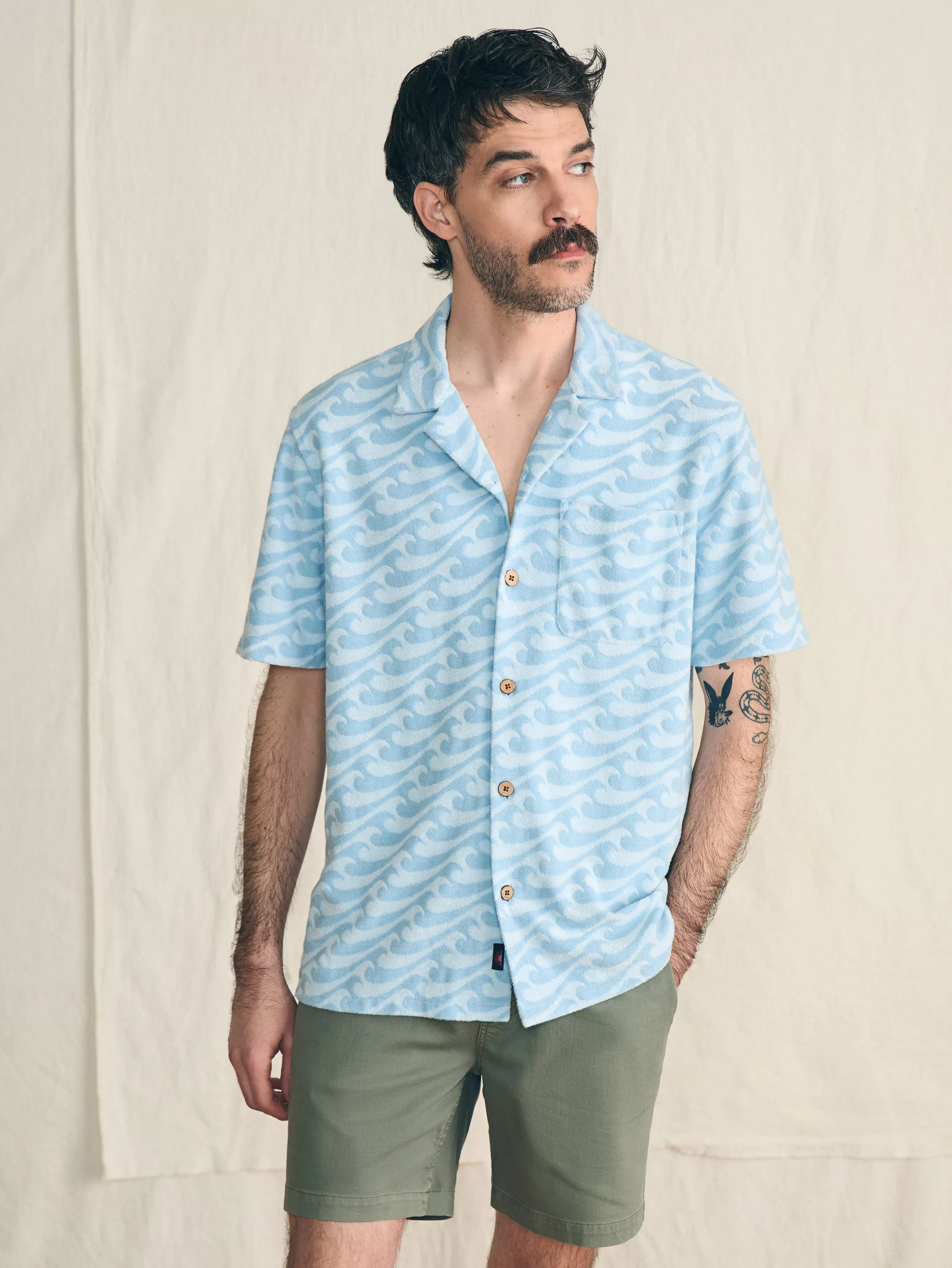 Short-Sleeve Cabana Towel Terry Shirt - | Faherty Brand New