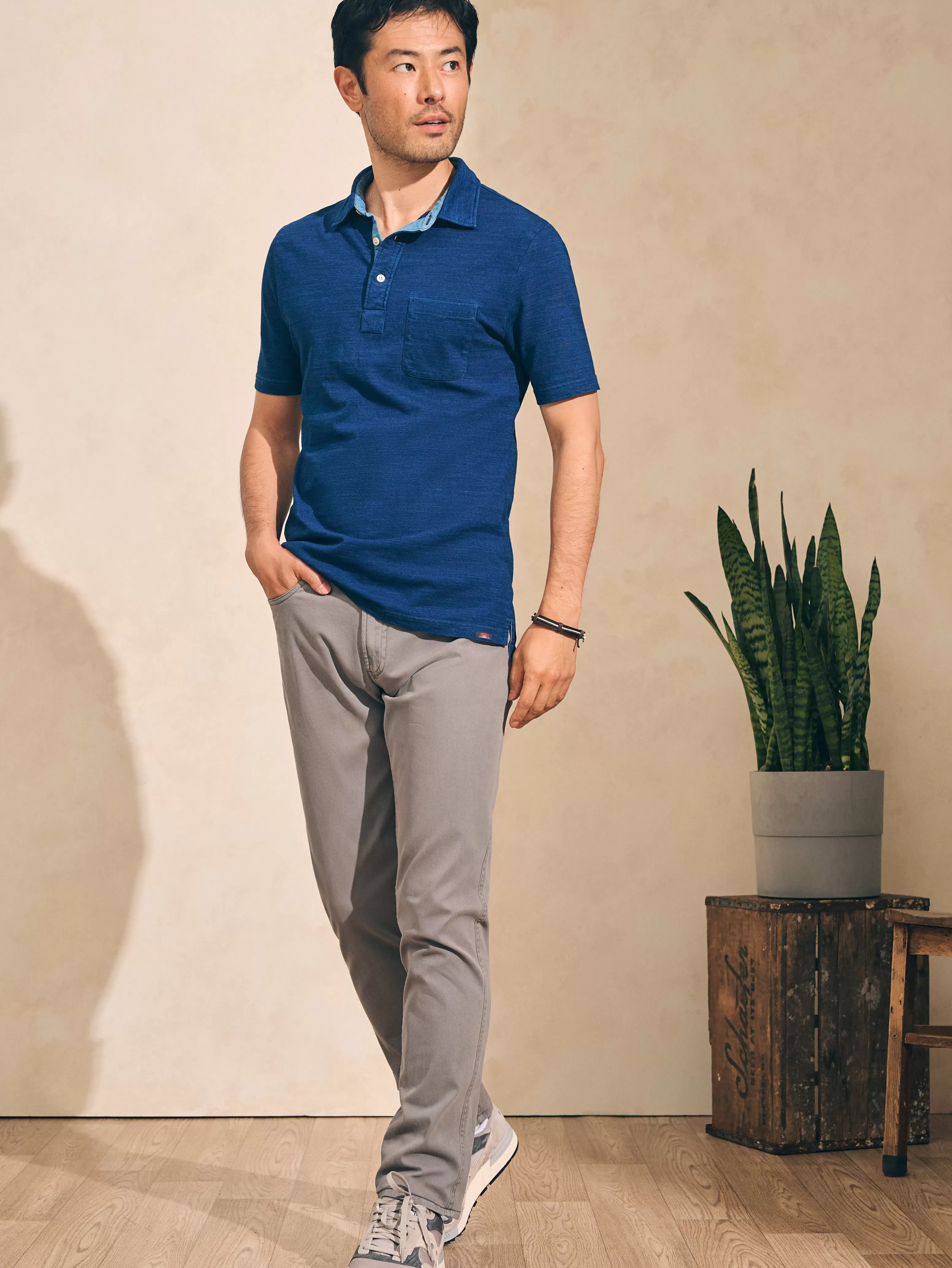 Short-Sleeve Indigo Polo Shirt - | Faherty Brand Cheap