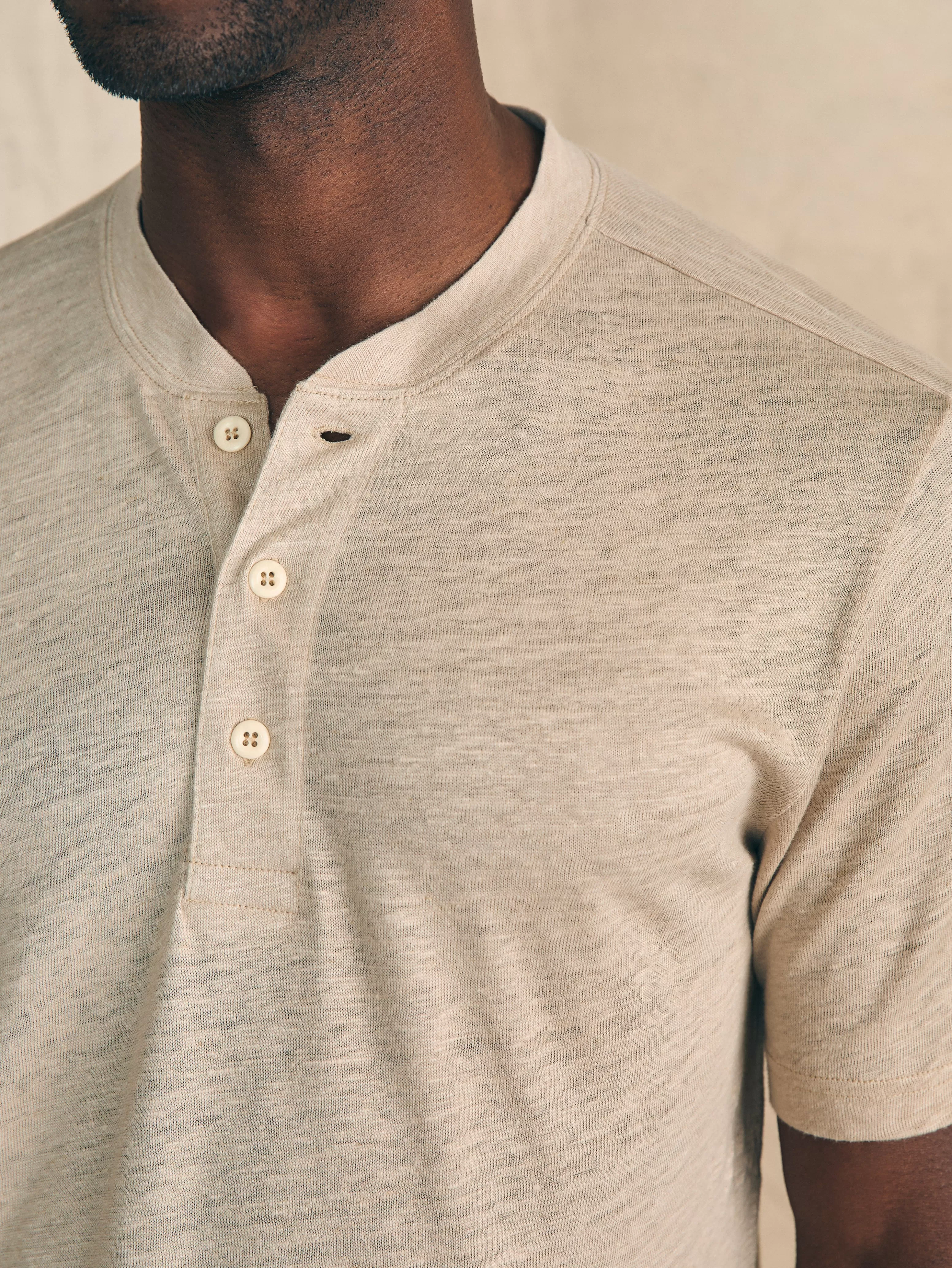 Short-Sleeve Linen Henley - | Faherty Brand Fashion