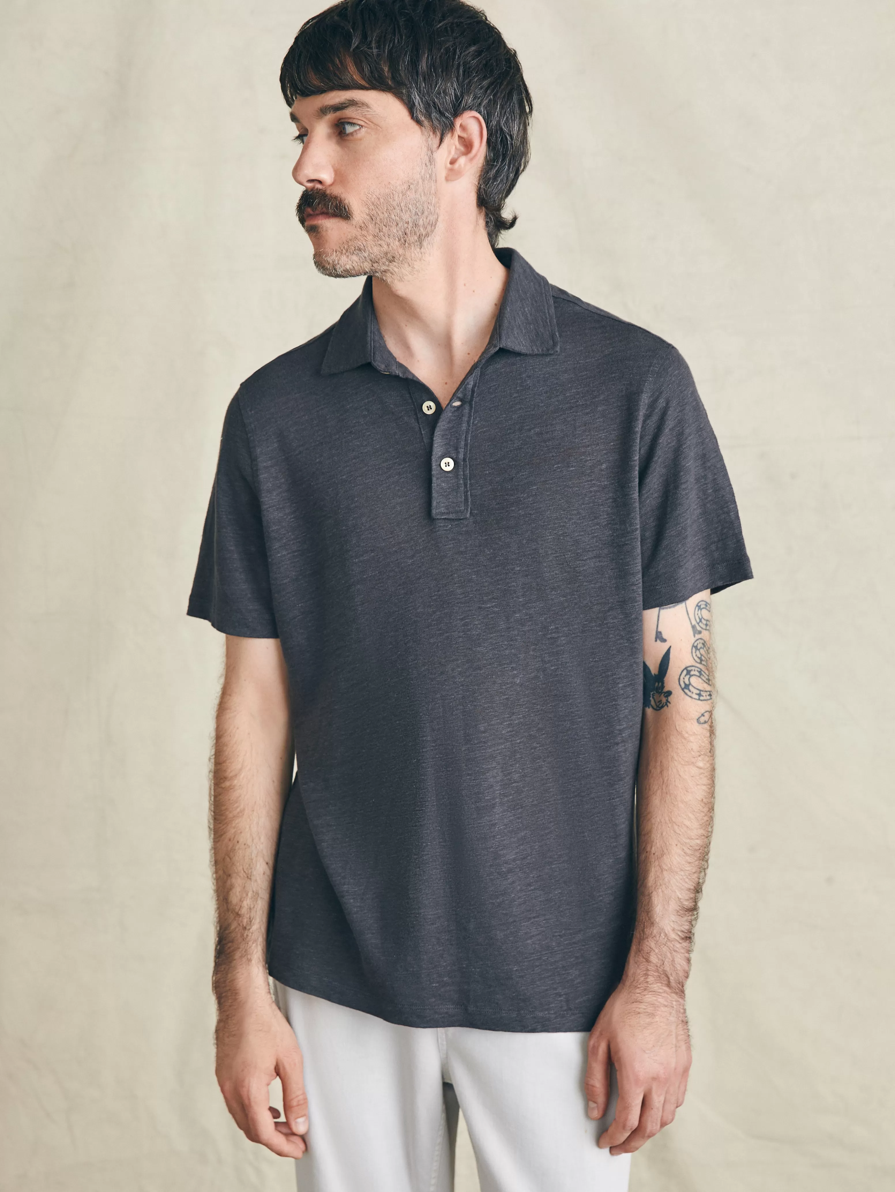 Short-Sleeve Linen Polo - | Faherty Brand Hot