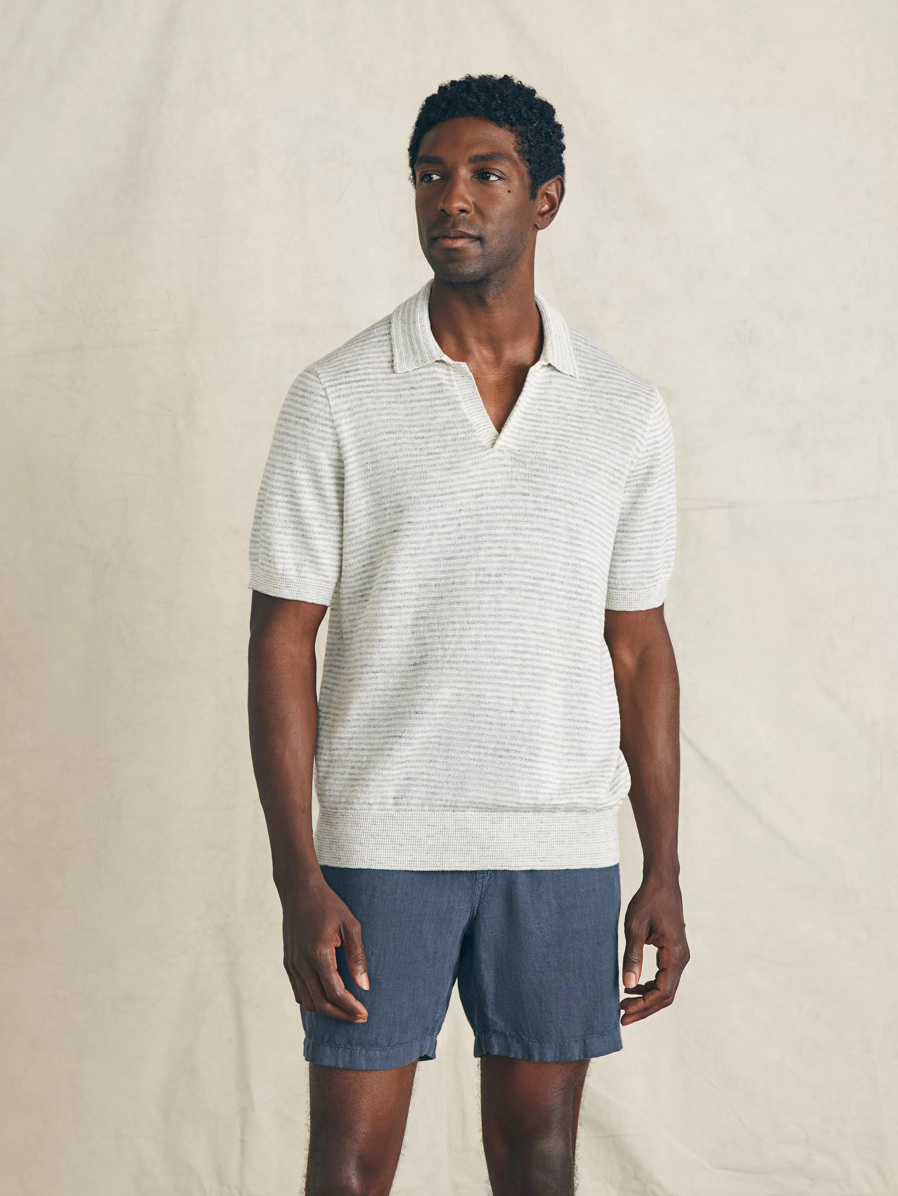 Short-Sleeve Linen Sweater Polo - | Faherty Brand New