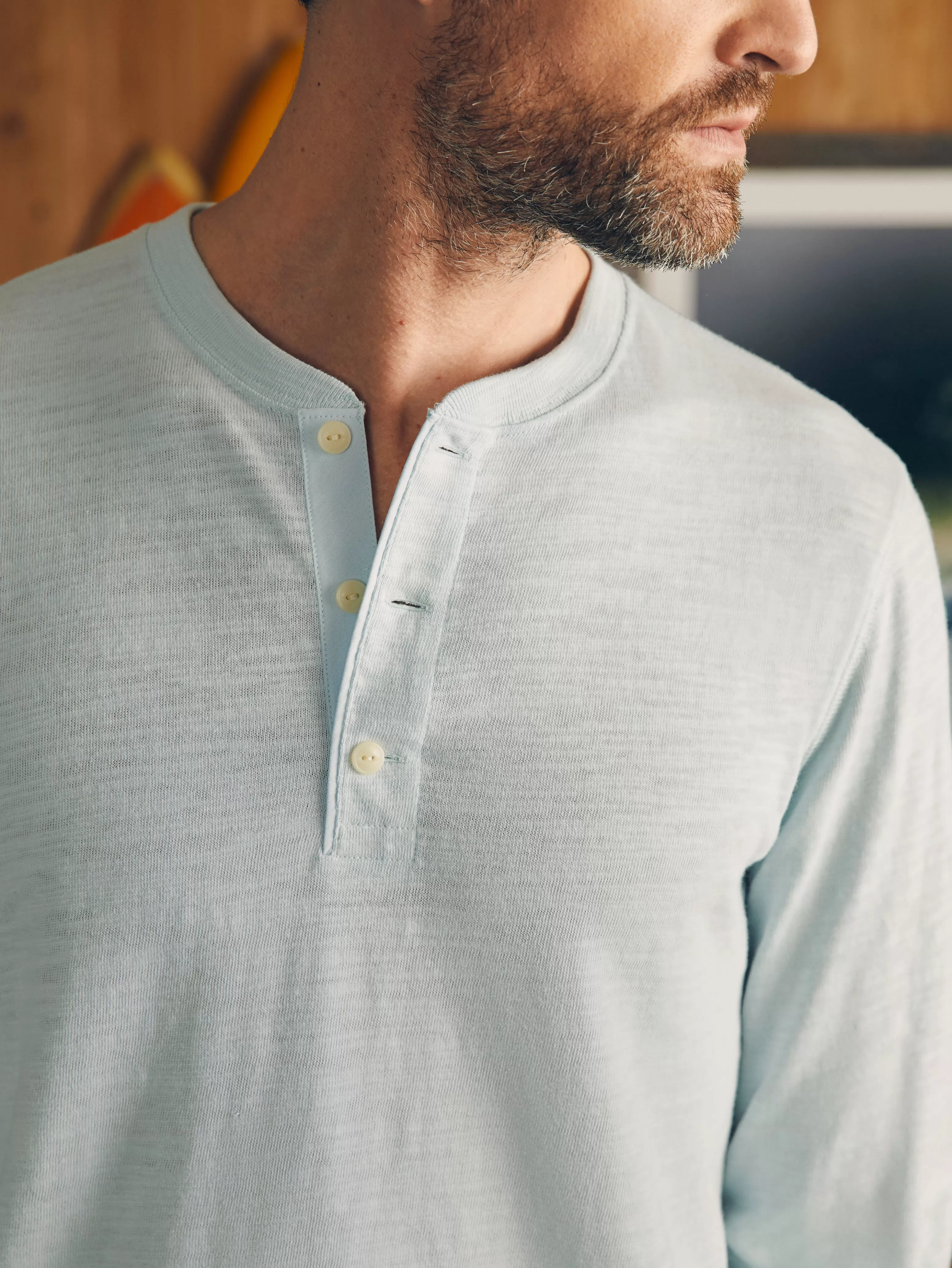 Sunwashed Slub Henley (Tall) - | Faherty Brand Clearance