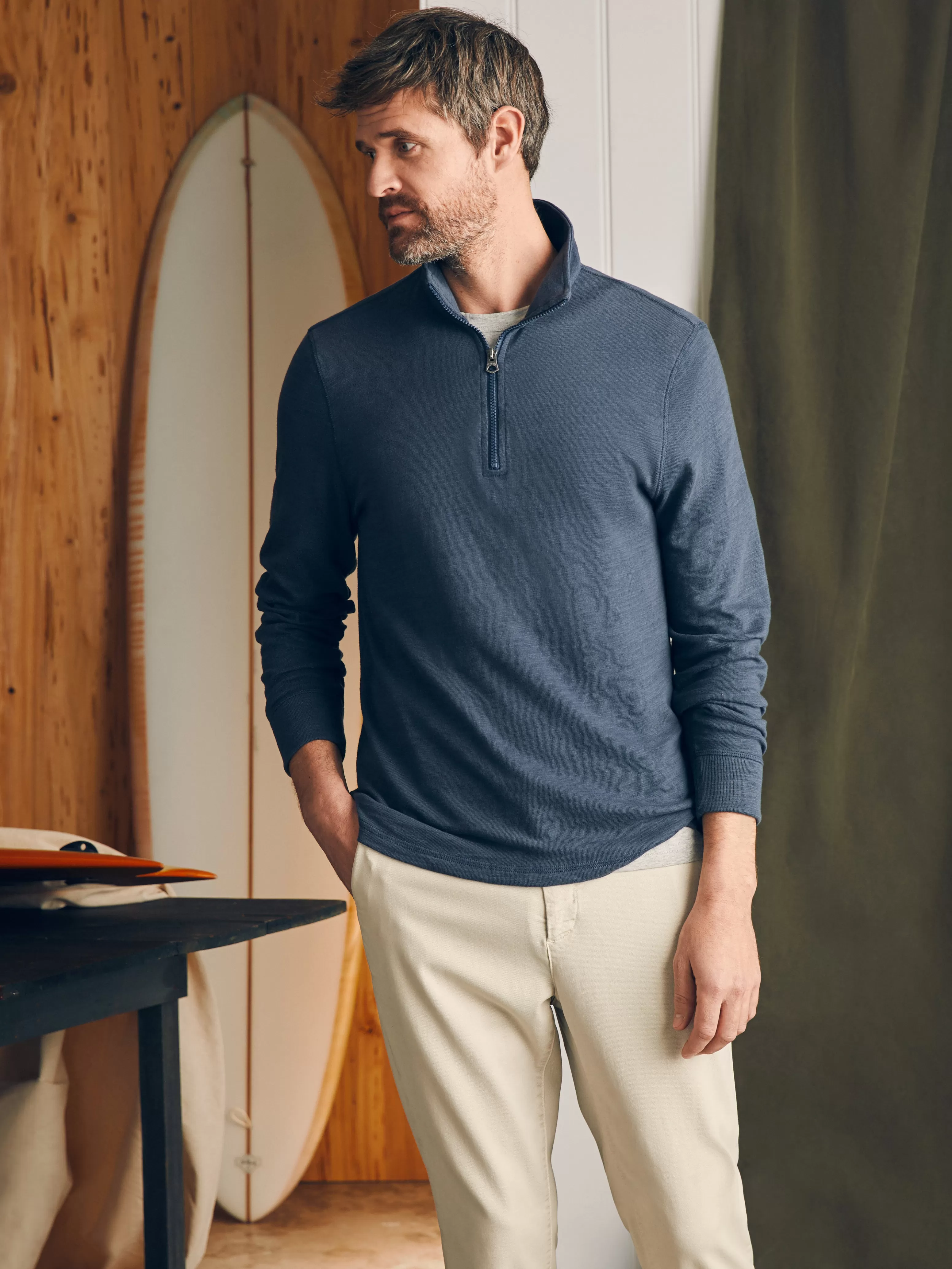 Sunwashed Slub Quarter Zip (Tall) - | Faherty Brand Cheap