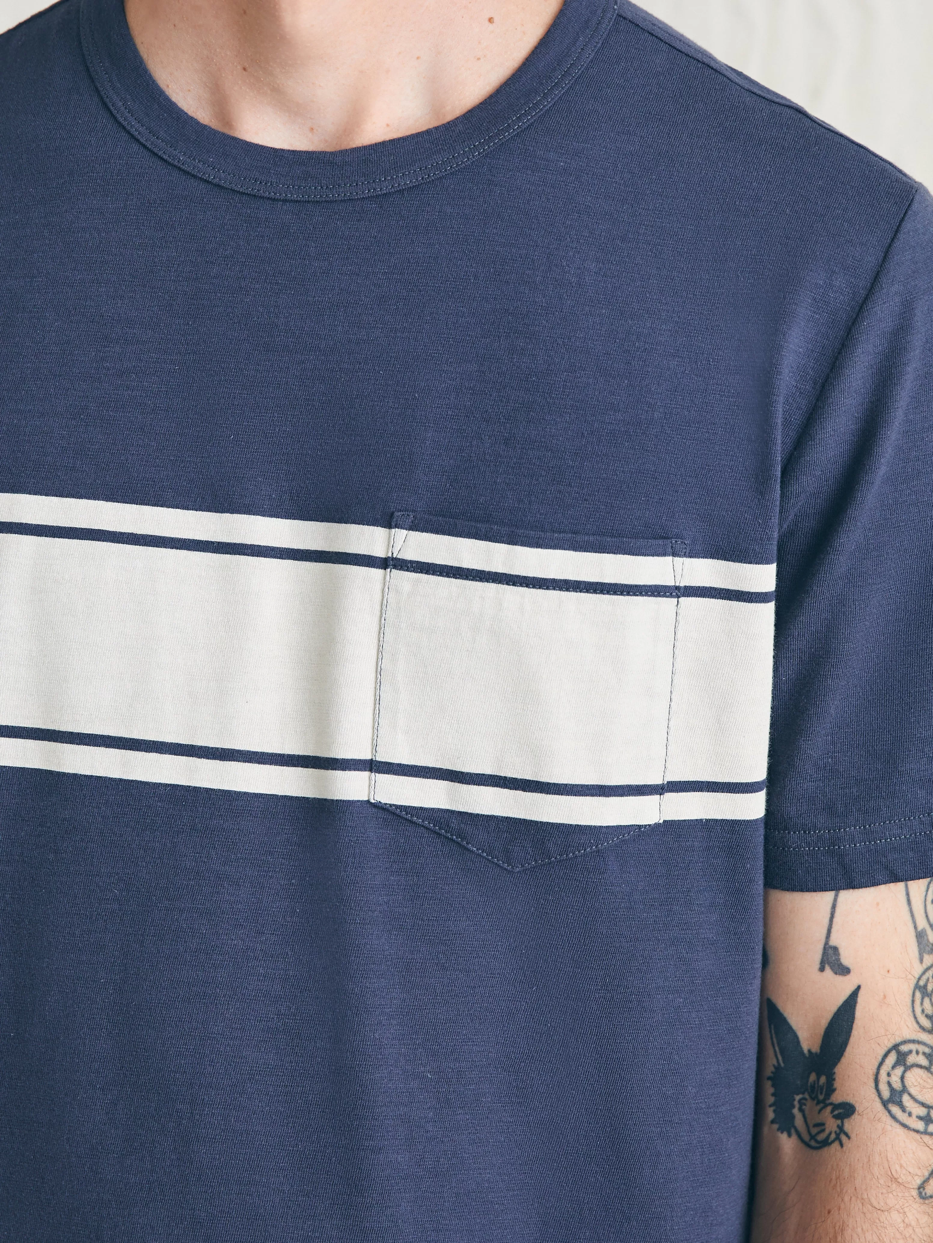 Surf Stripe Sunwashed Pocket Tee - | Faherty Brand Fashion