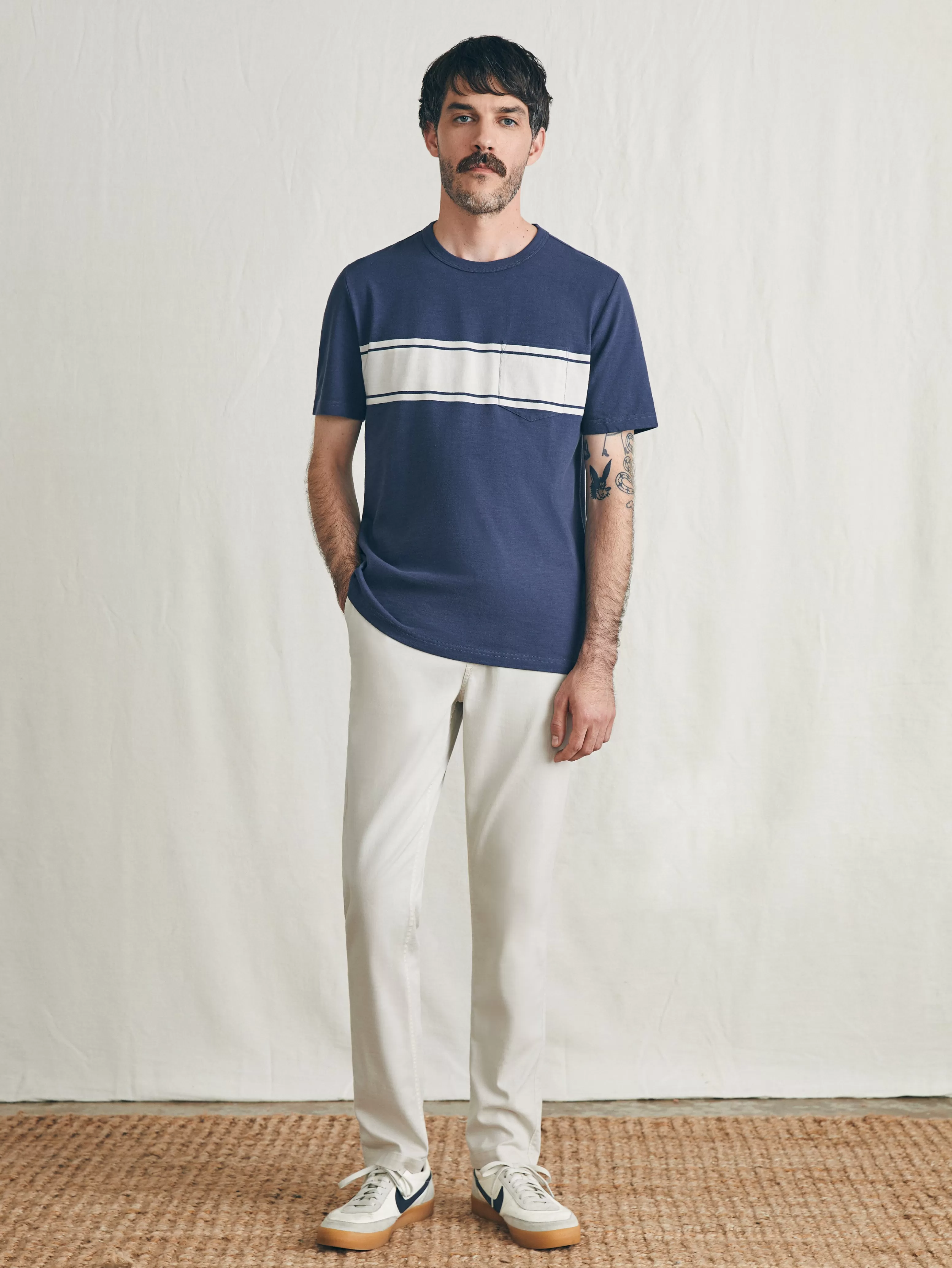 Surf Stripe Sunwashed Pocket Tee - | Faherty Brand Fashion